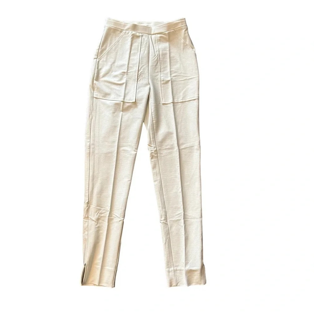 NWOT Wynn Layers Straight Leg‎ Pants Womens XXS Cream Pull On Stretch Side Slit